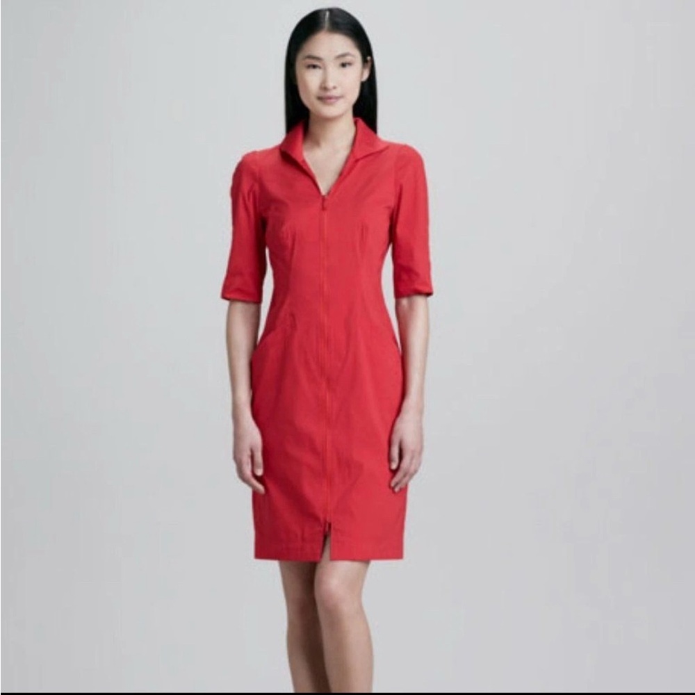 Lafayette 148 New York Larissa Zip Front Sheath Dress Red/Orange Size 8 Career